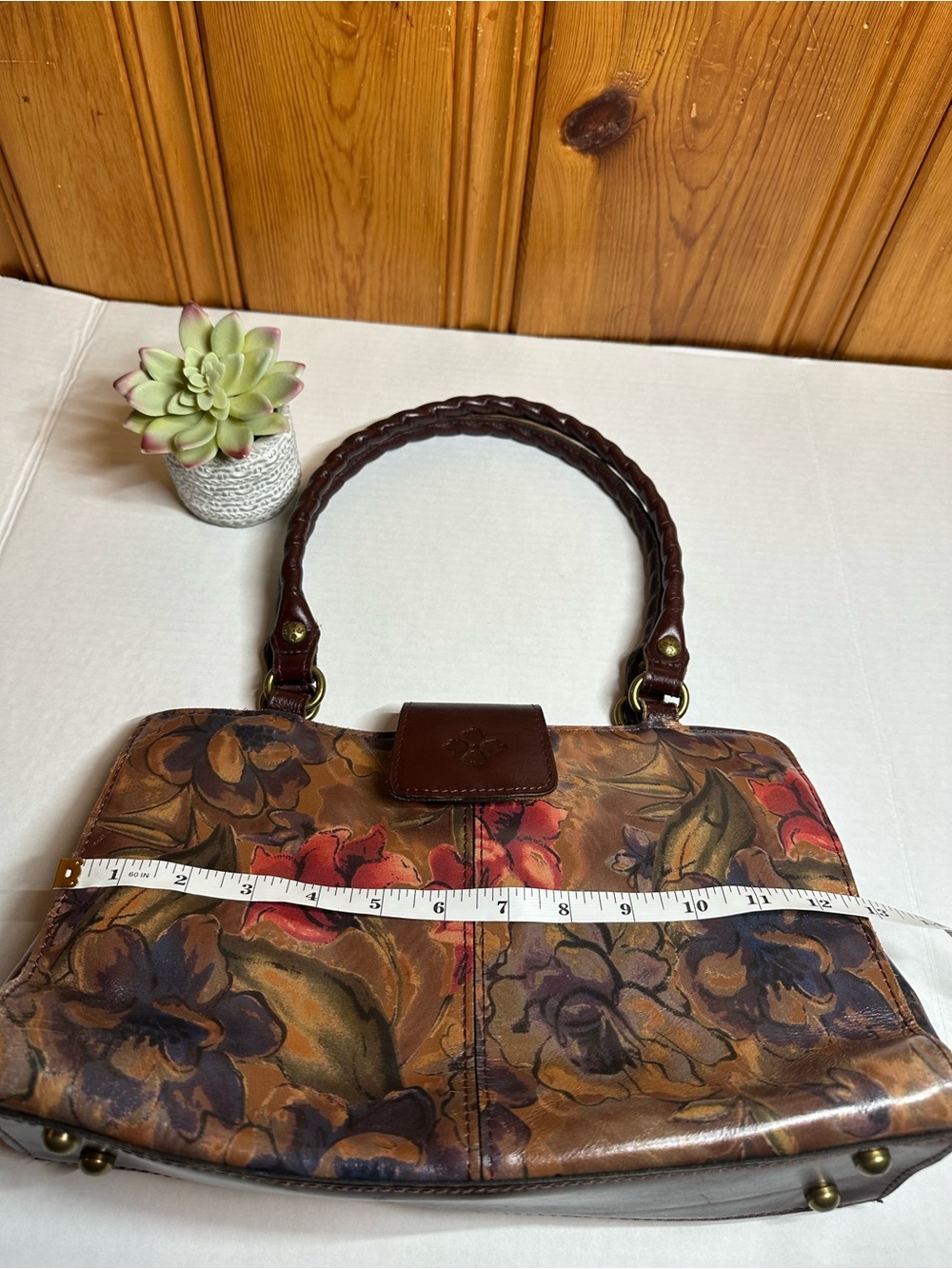 Patricia Nash Brown Hand-Painted Floral Shoulder Bag with Red Accents - Picture 10 of 16